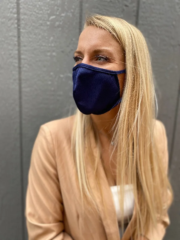 Anti - chafe bustiers for comfortable movementThe set of 6 washable SILVER infused fabric face masks with adjustable earloops, made in USA, Navy