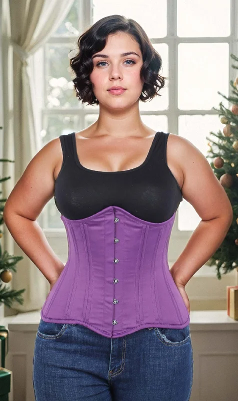 Satin corsets with a shiny and elegant finishUnderbust Plus Size Purple Taffeta Long Corset