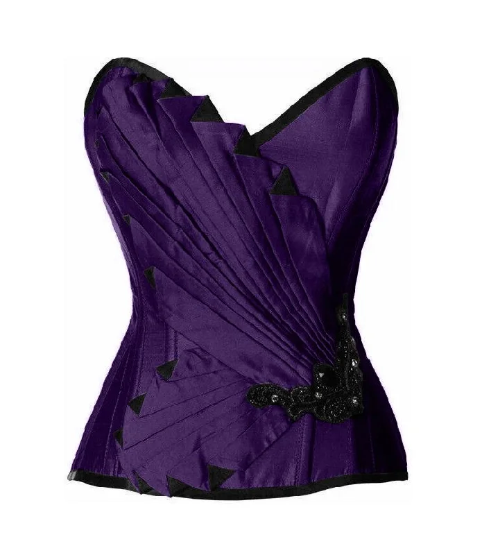 Striped corsets for a preppy and nautical vibeFinlayson Dark Purple Satin/Taffeta Embroidered Overbust Corset