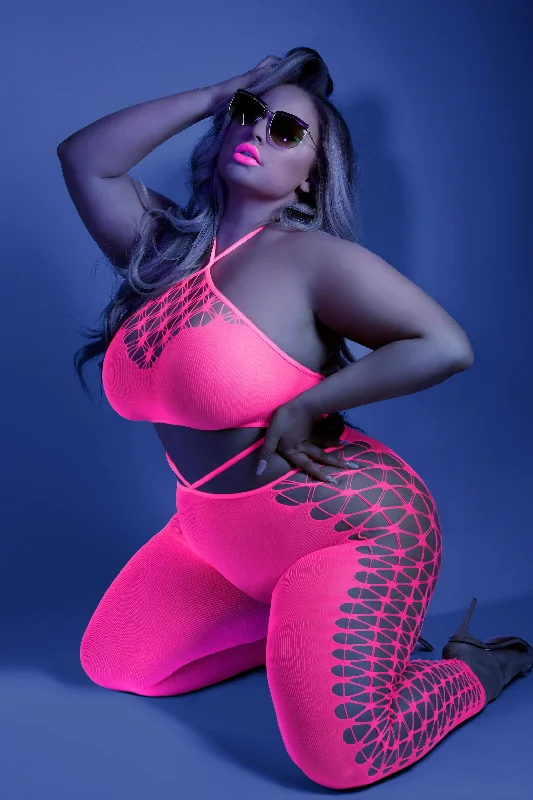 Spandex - infused stockings for stretchOwn the Night Bodystocking - Queen - Neon Pink