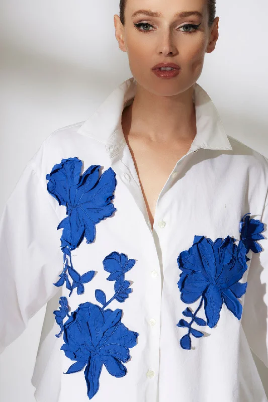 Women's Corset Style Lingerie Cotton Poplin Embroidered Trapeze Shirt
