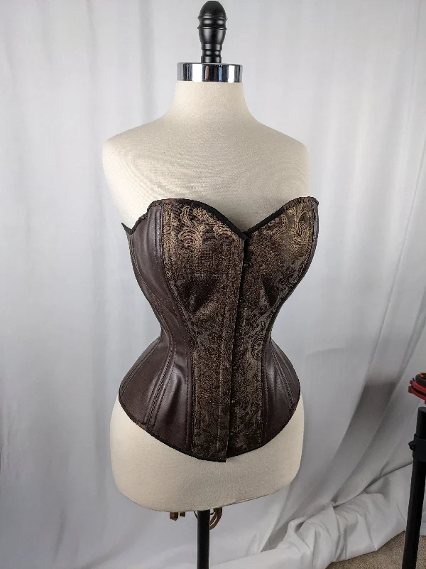 Breathable corsets for all - day wearBrown Jacquard and Vinyl Steampunk Steel Boned Large Bust Overbust Corset Breathable corsets for all - day wearBrown Jacquard and Vinyl Steampunk Steel Boned Large Bust Overbust Corset