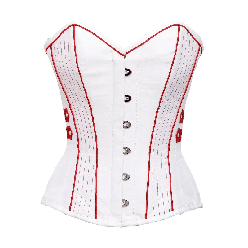 Denim - look corsets for a casual yet stylish twistKrieger White Satin Steel Boned Overbust Corset