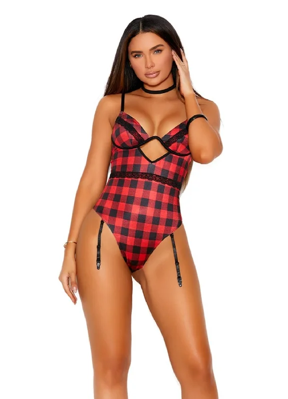 Women's Maternity Lingerie Elegant Moments 77127, Buffalo plaid print mono wire teddiette with lace trim Women's Maternity Lingerie Elegant Moments 77127, Buffalo plaid print mono wire teddiette with lace trim