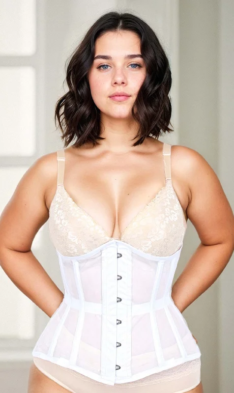 Pastel - colored corsets for a soft and feminine appealUnderbust White Mesh Longline Corset