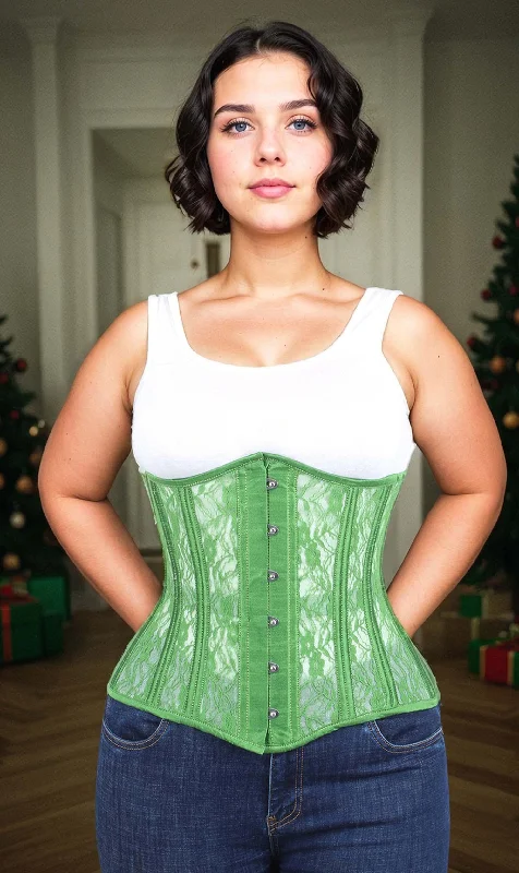 Lace - covered corsets for a feminine touchGreen Mesh with Lace Long Underbust Corset