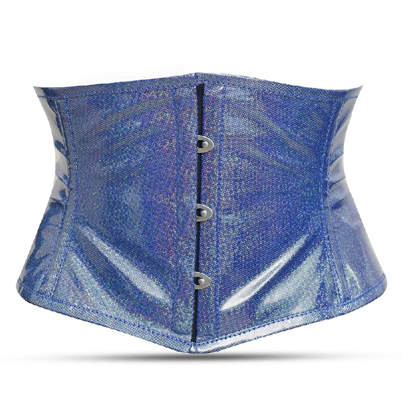 Gothic - inspired bustiers featuring dark colors and studsShort Torso Light Blue Shiny corset - Waist cincher Gothic - inspired bustiers featuring dark colors and studsShort Torso Light Blue Shiny corset - Waist cincher
