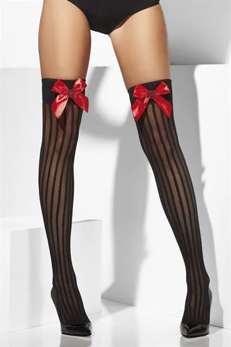 Opaque stockings in a classic black colorStockings With Bow and Heart - Black Fv-32108