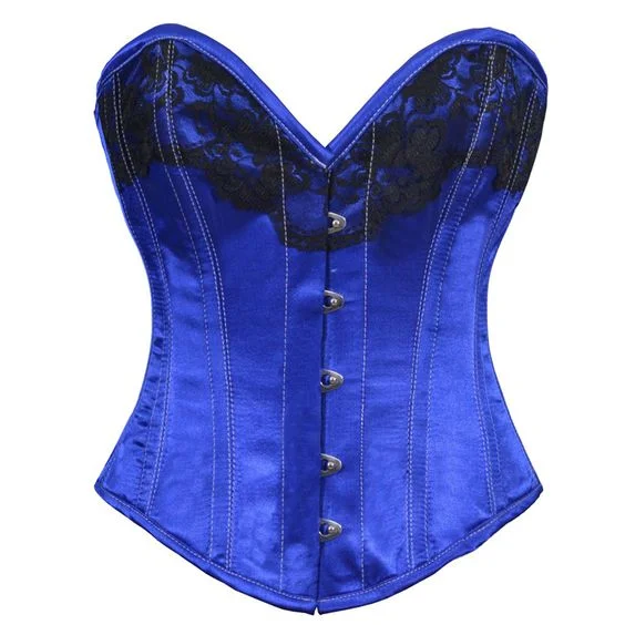 Hypoallergenic bustiers for sensitive skinLillian Blue Satin Burlesque Overbust Corset
