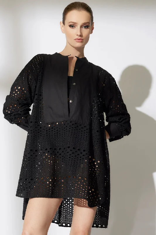 Women's Maternity Lingerie Round Eyelet Oversized Tuxedo Shirt