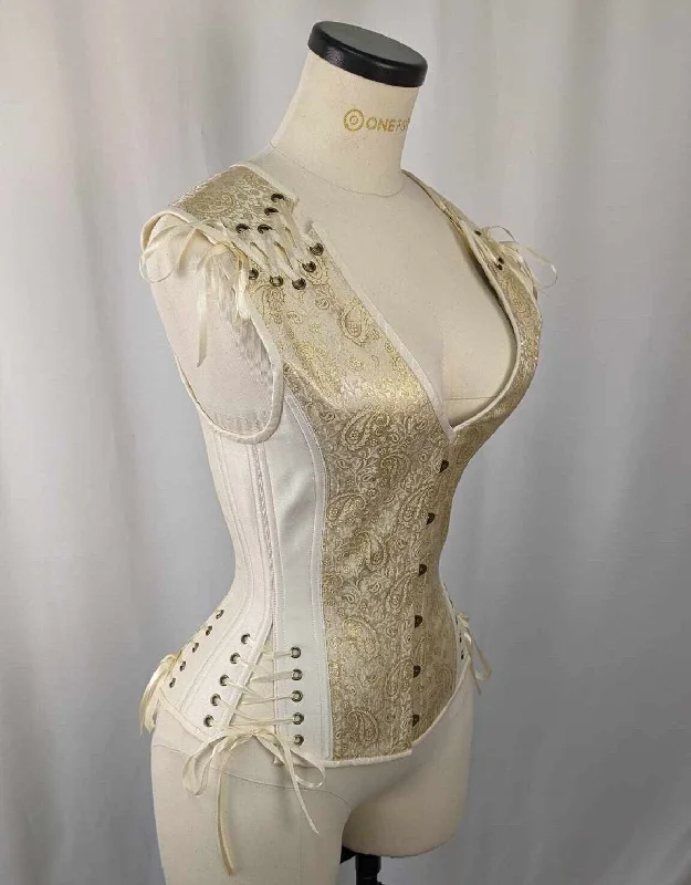 Striped corsets for a preppy and nautical vibeIvory and Gold Brocade Androgynous Low Curve Corset Vest Striped corsets for a preppy and nautical vibeIvory and Gold Brocade Androgynous Low Curve Corset Vest