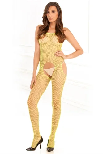 Bamboo - fiber stockings for eco - friendlinessIndustrial Net Suspender Bodystocking  - One Size - Lime