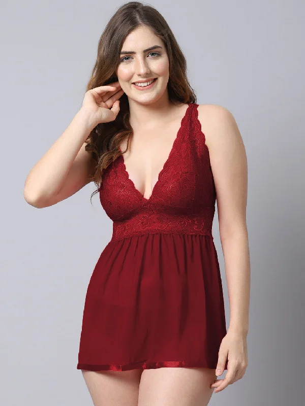 Chiffon sexy dresses for a flowy and elegant appearanceBabydoll Intrinsic Lacy Dress - Wine