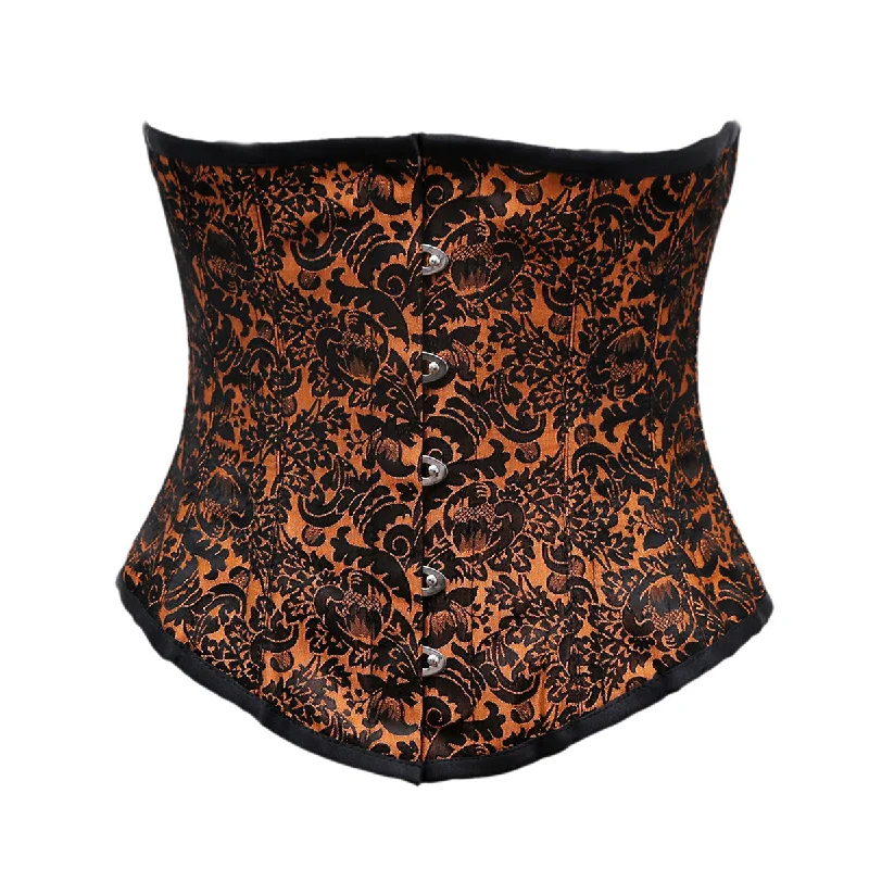Gothic - inspired bustiers featuring dark colors and studsLassal Orange Black Brocade Underbust Corset Gothic - inspired bustiers featuring dark colors and studsLassal Orange Black Brocade Underbust Corset