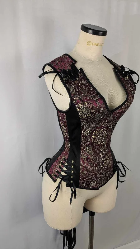 Moisture - wicking corsets for active lifestylesMaroon Gold and Black Brocade Androgynous Low Curve Corset Vest Moisture - wicking corsets for active lifestylesMaroon Gold and Black Brocade Androgynous Low Curve Corset Vest
