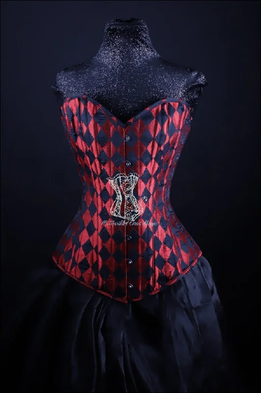 French - style bustiers for a romantic lookSilk Overbust Corset; Harlequin in Black & Red