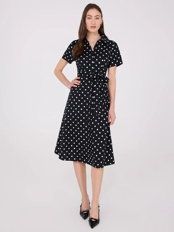 Everyday Dress with Ruched Sides for a Figure - hugging Look Dot Print Midi Cotton Shirt Dress With Side Pockets Everyday Dress with Ruched Sides for a Figure - hugging Look Dot Print Midi Cotton Shirt Dress With Side Pockets