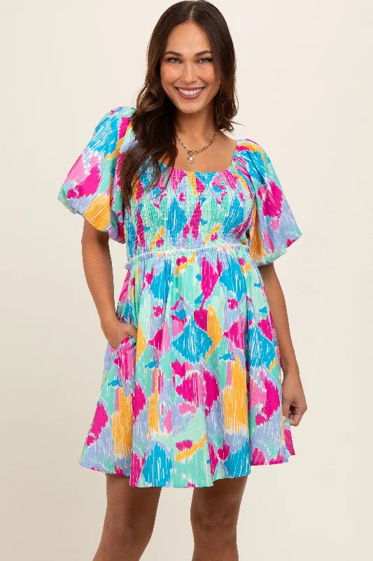 Maternity dress for maternity yoga classes Mint Multi Color Print Smocked Maternity Dress Maternity dress for maternity yoga classes Mint Multi Color Print Smocked Maternity Dress