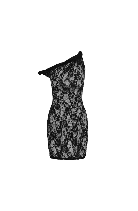 Mini dresses with puff sleeves for a vintage look The Short Lace Poppy in Black
