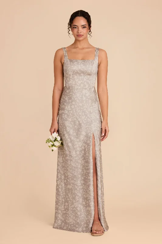 Maternity dress for a mountain getaway Alex Convertible Dress Matte Satin - Almond Dreamy Floral