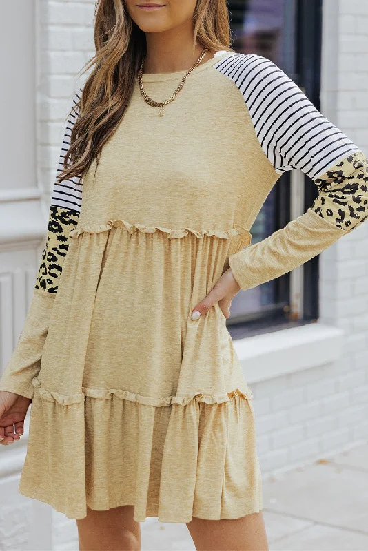 Midi dresses with gathered skirts for a full and flowing silhouette Striped Leopard Long Sleeve Dress Midi dresses with gathered skirts for a full and flowing silhouette Striped Leopard Long Sleeve Dress