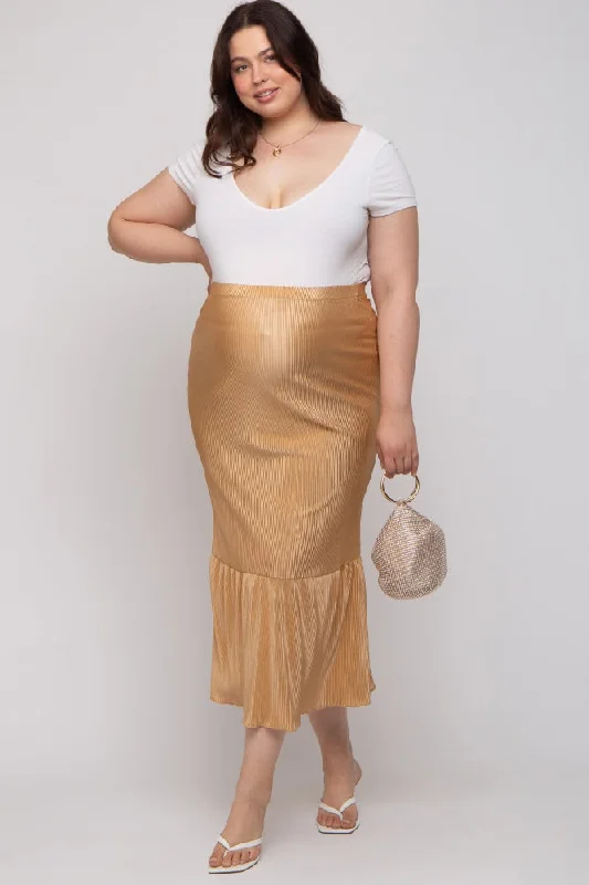 A - line maternity dress for a flattering fit Taupe Plisse Maternity Plus Maxi Skirt A - line maternity dress for a flattering fit Taupe Plisse Maternity Plus Maxi Skirt