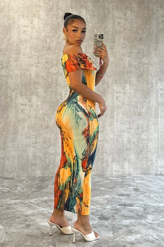 Petite Everyday Dress with Elastic Waistband​ Very Tropical Off Shoulder Sleeveless Dress