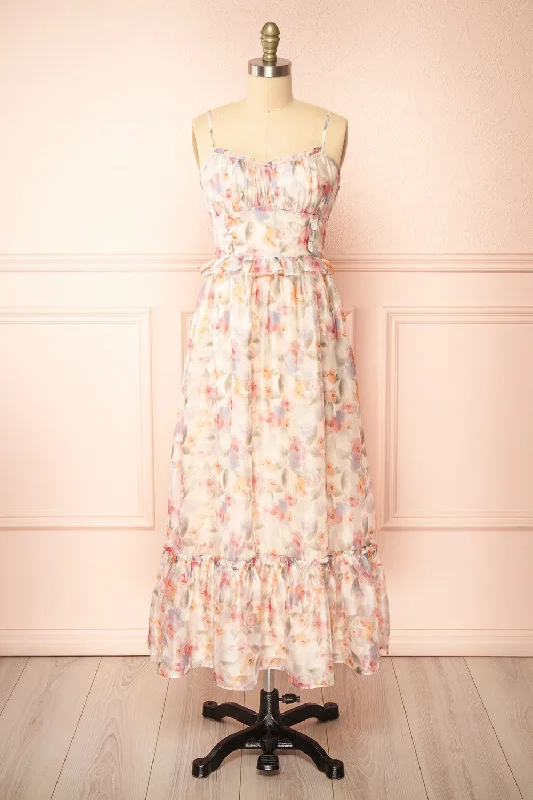 Midi dresses with off - the - shoulder necklines for a flirty look Naora | Floral Dress with Lace Up Back Midi dresses with off - the - shoulder necklines for a flirty look Naora | Floral Dress with Lace Up Back