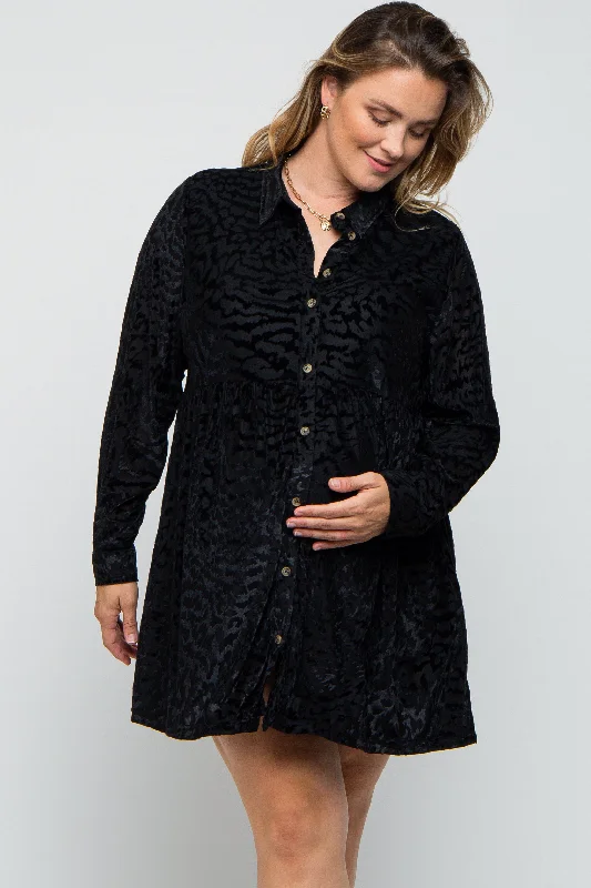 Maternity dress for a baby's first bus ride Black Burnout Velvet Maternity Plus Button Up Dress Maternity dress for a baby's first bus ride Black Burnout Velvet Maternity Plus Button Up Dress