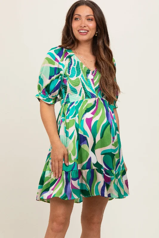 Maternity cocktail dress with sequin embellishments Emerald Green Abstract Print Smocked Maternity Dress Maternity cocktail dress with sequin embellishments Emerald Green Abstract Print Smocked Maternity Dress