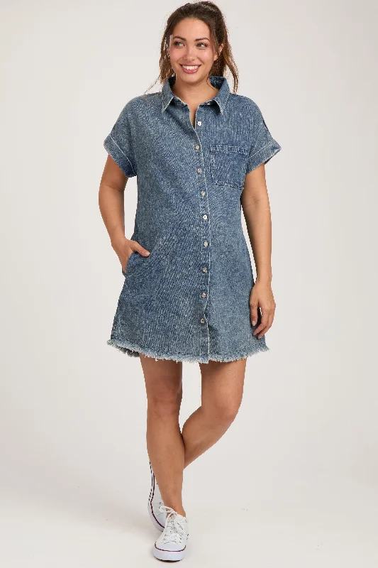 Maternity dress for work in a professional style Blue Denim Button Up Maternity Dress Maternity dress for work in a professional style Blue Denim Button Up Maternity Dress