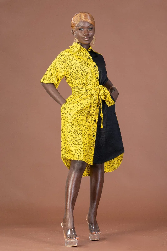 Mini dresses with embroidered details for a unique touch Judy Ankara Midi Dress | Yellow and Black African Print Mini dresses with embroidered details for a unique touch Judy Ankara Midi Dress | Yellow and Black African Print