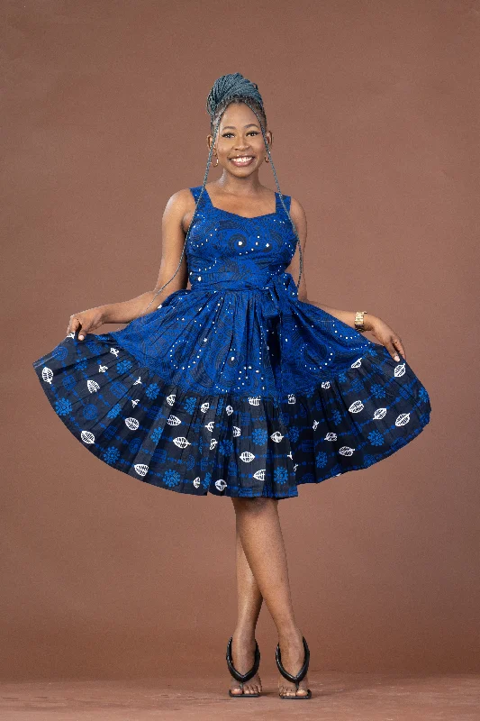 Mini dresses with ruched bodices for a feminine touch Brooke Ankara Midi Dress | Blue African Print Mini dresses with ruched bodices for a feminine touch Brooke Ankara Midi Dress | Blue African Print