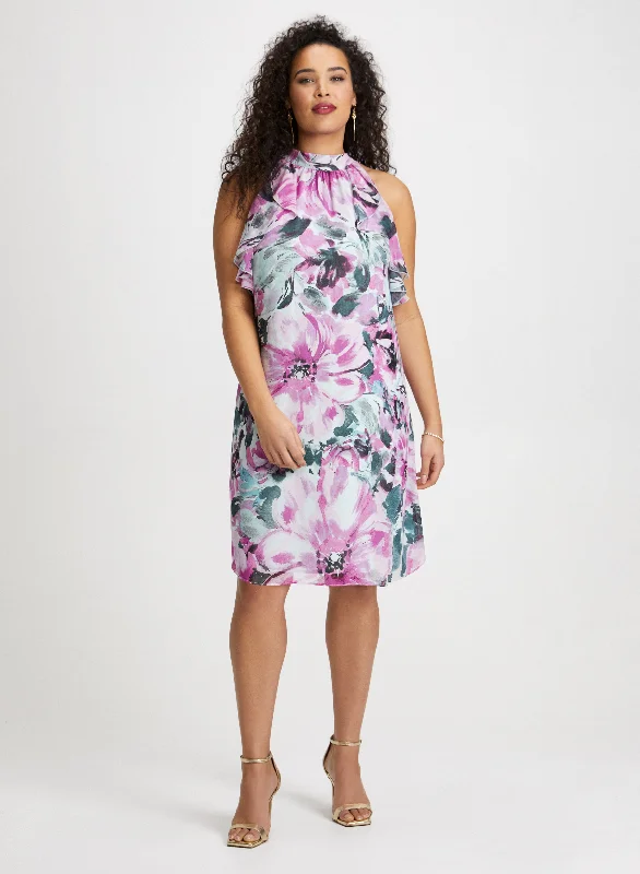 Plaid midi dresses for a fall - themed family gathering Mock Neck Floral Print Dress Plaid midi dresses for a fall - themed family gathering Mock Neck Floral Print Dress
