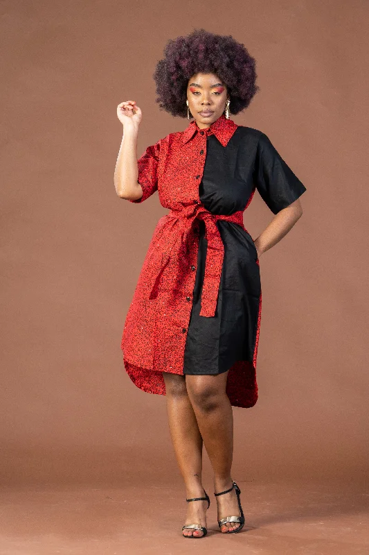 Mini dresses with cold - shoulder designs Joey Ankara Midi Dress | Red and Black African Print Mini dresses with cold - shoulder designs Joey Ankara Midi Dress | Red and Black African Print