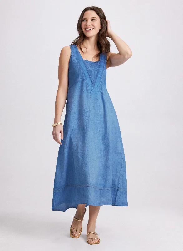 Midi dresses with embroidered accents for a unique and detailed design Linen A-Line Dress Midi dresses with embroidered accents for a unique and detailed design Linen A-Line Dress