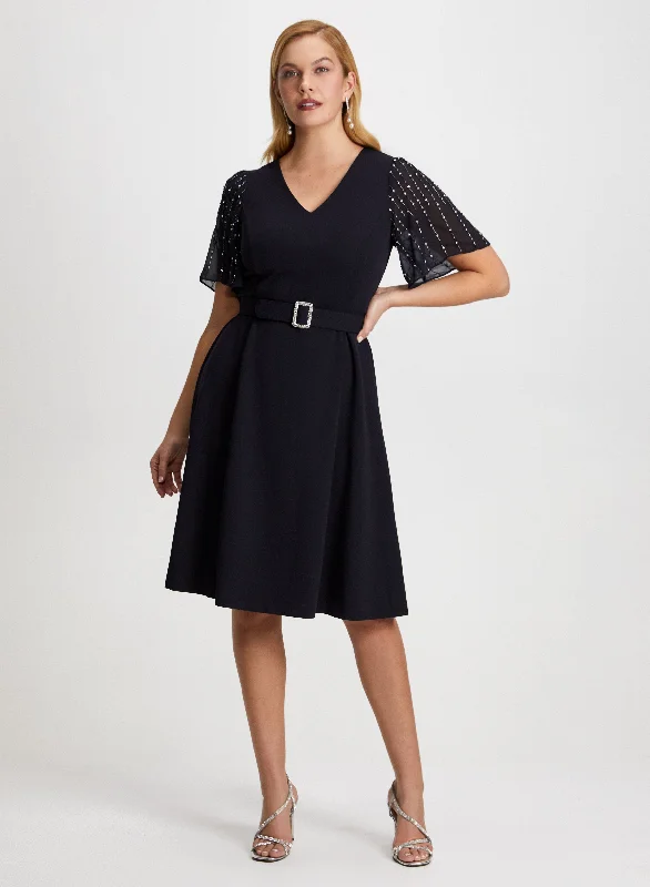 Midi dresses with puff sleeves for a vintage - inspired look Beaded Flare Sleeve Dress Midi dresses with puff sleeves for a vintage - inspired look Beaded Flare Sleeve Dress