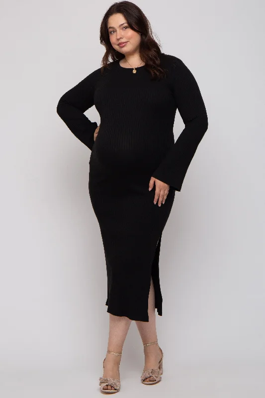 Maternity dress for a baby's first visit to the ballet Black Ribbed Side Slit Maternity Plus Maxi Dress Maternity dress for a baby's first visit to the ballet Black Ribbed Side Slit Maternity Plus Maxi Dress