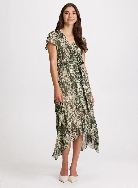 Midi dresses with sheer panels for a touch of allure Snake Print Belted Dress