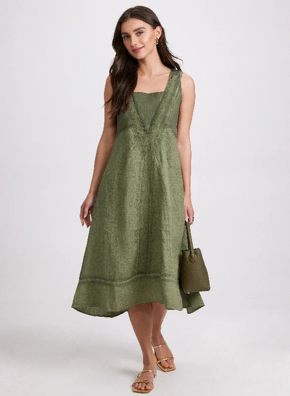 Sleeveless midi dresses with lace details for summer weddings Linen Midi Dress