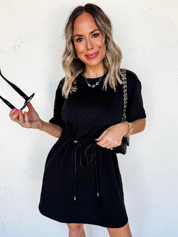  Desirable Destination Drawstring Mini Dress-Black