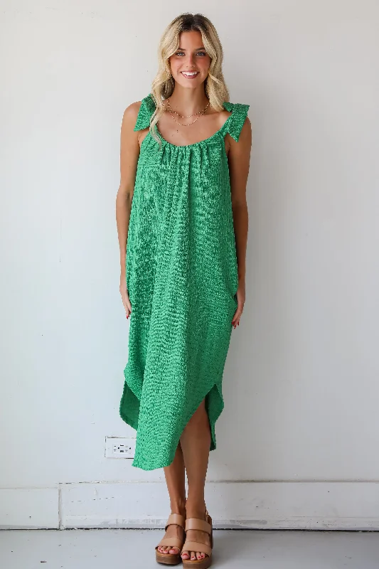 Midi dresses with gathered skirts for a full and flowing silhouette Playful Style Green Textured Midi Dress Midi dresses with gathered skirts for a full and flowing silhouette Playful Style Green Textured Midi Dress