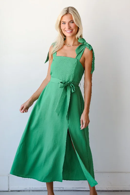 Midi dresses with gathered skirts for a full and flowing silhouette FINAL SALE - Iconic Ways Green Midi Dress Midi dresses with gathered skirts for a full and flowing silhouette FINAL SALE - Iconic Ways Green Midi Dress