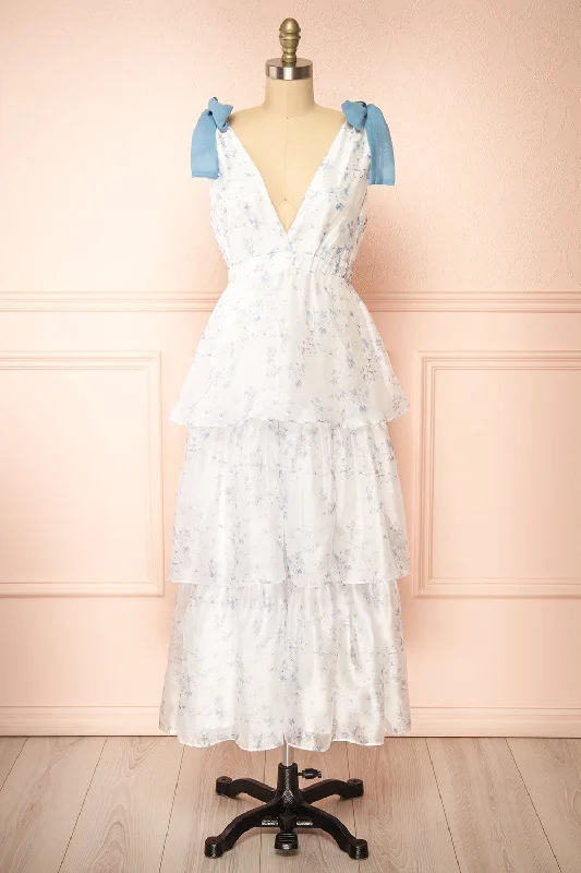 High - low midi dresses with geometric patterns for a modern party Neiva | Floral Tiered Midi Dress High - low midi dresses with geometric patterns for a modern party Neiva | Floral Tiered Midi Dress