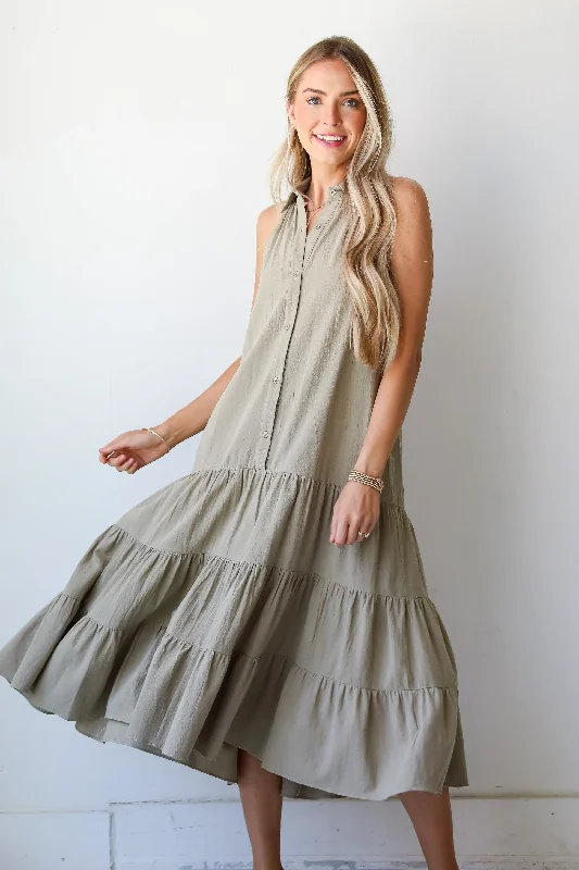 Velvet midi dresses in jewel tones for a glamorous winter event FINAL SALE - Sweet Destiny Light Olive Tiered Midi Dress Velvet midi dresses in jewel tones for a glamorous winter event FINAL SALE - Sweet Destiny Light Olive Tiered Midi Dress