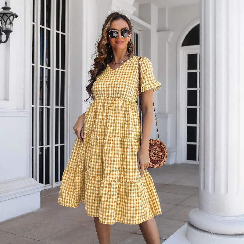 Mini dresses with gathered skirts for a voluminous effect KittenAlarm - Bonny Pocketed Gingham Tie Front Babydoll Dress - Yellow Mini dresses with gathered skirts for a voluminous effect KittenAlarm - Bonny Pocketed Gingham Tie Front Babydoll Dress - Yellow