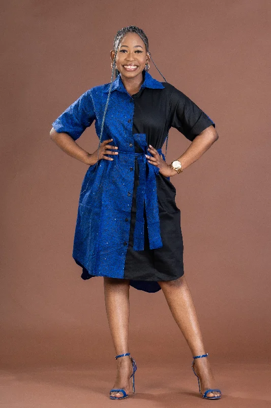 Mini dresses with abstract prints for an artistic look Joyce Ankara Midi Dress| Blue and Black African Print Mini dresses with abstract prints for an artistic look Joyce Ankara Midi Dress| Blue and Black African Print