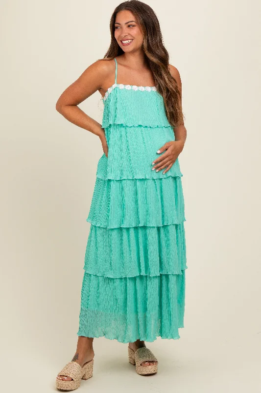 Maternity dress for a family photoshoot Aqua Ruffle Tiered Maternity Maxi Dress