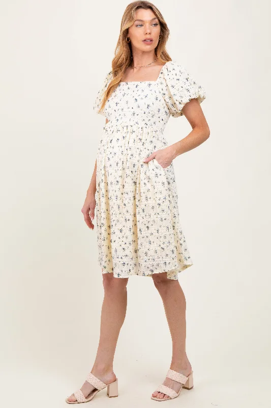 Maternity dress for a coastal vacation Cream Textured Knit Square Neck Maternity Midi Dress Maternity dress for a coastal vacation Cream Textured Knit Square Neck Maternity Midi Dress