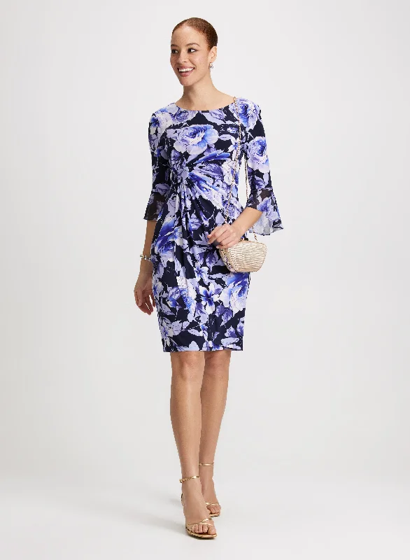 Midi dresses with asymmetric hems for a fashion - forward and dynamic appearance Floral Print Sheath Dress Midi dresses with asymmetric hems for a fashion - forward and dynamic appearance Floral Print Sheath Dress